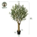 Tall Artificial Olive Tree, 5 to 8 Foot Faux Silk Leaf Plant with Black Planter and Lifelike Trunk for Mediterranean Living Room and Office Decor