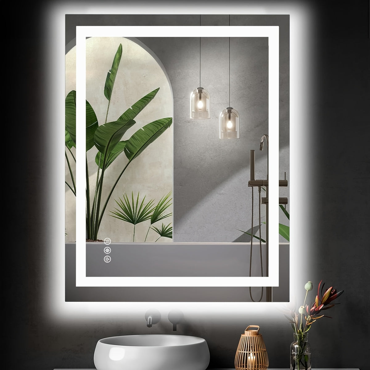 1pc Anti Fog LED Bathroom Mirror with Dual Light Source 3 Lighting Modes Dimmable 3 Color Vanity Mirror Wall Mounted Horizontal Vertical