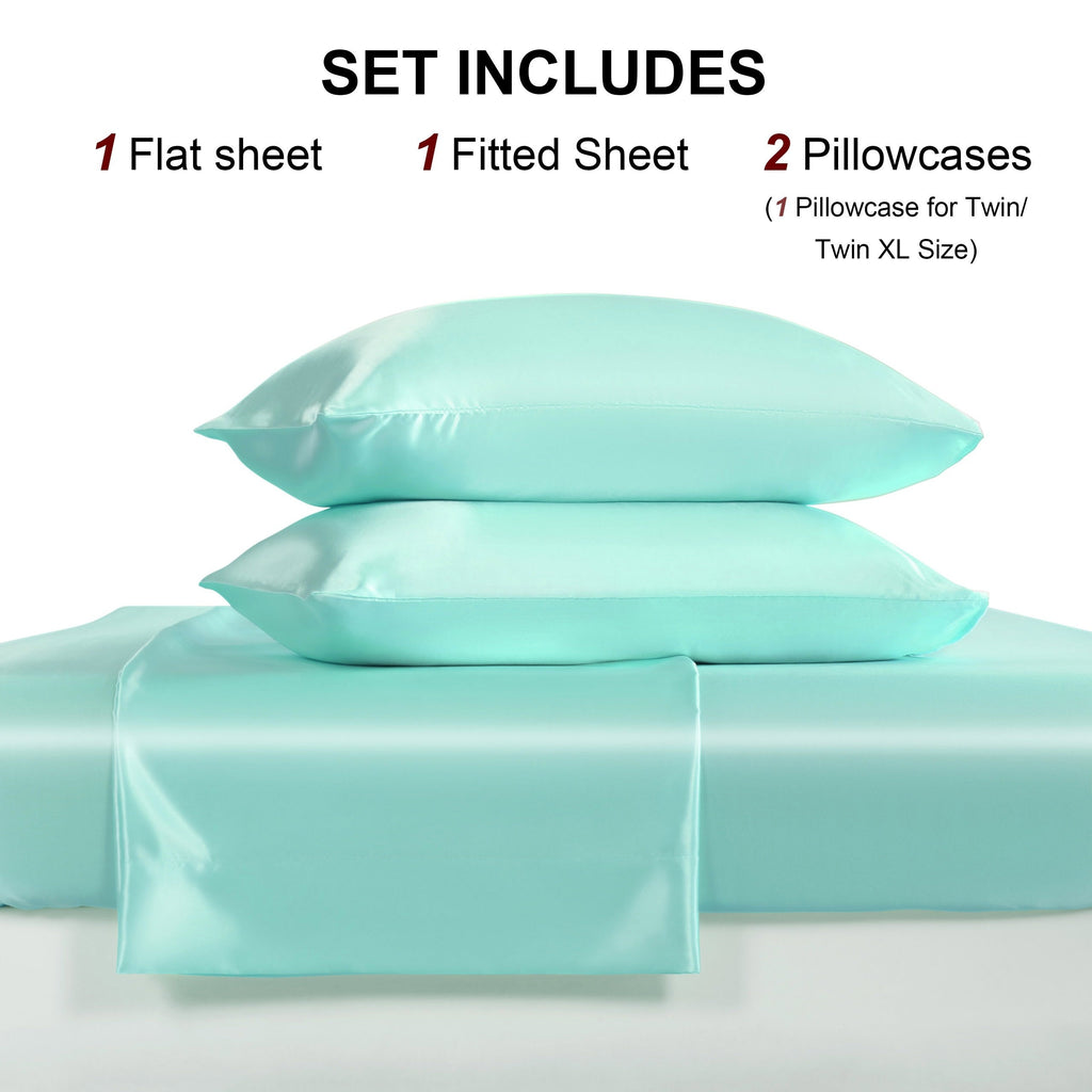 4pcs Cooling Satin Bed Sheet Set, Shrink-Resistant, Fade-Resistant, Hypoallergenic, Breathable,Flat Sheet & Fitted Sheet & Pillowcase Set with Deep Pocket, 300 Gsm