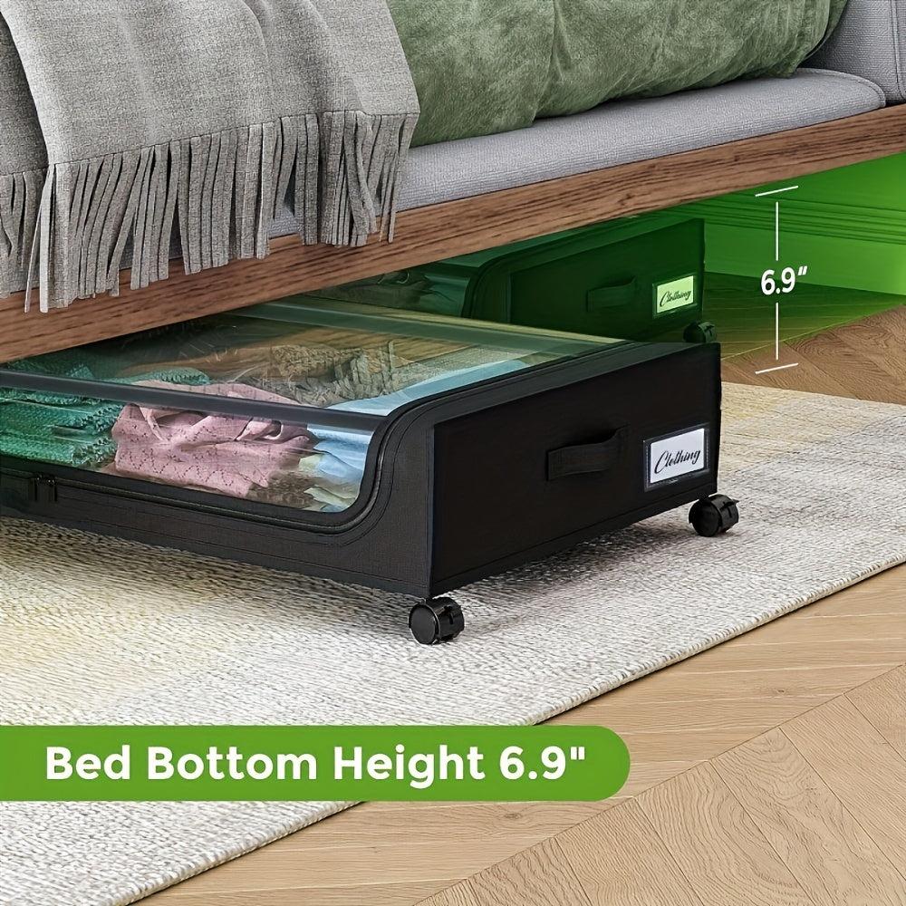 Under Bed Storage Set, 2Pack Under Bed Storage with Wheels And 4Pack 23.78gal Under Bed Storage Containers, Foldable Closet Organizers And Storage with Label Holder for Clothing, Blankets, Books, Shoes, Comforter & Pillows, Under-Bed Storage