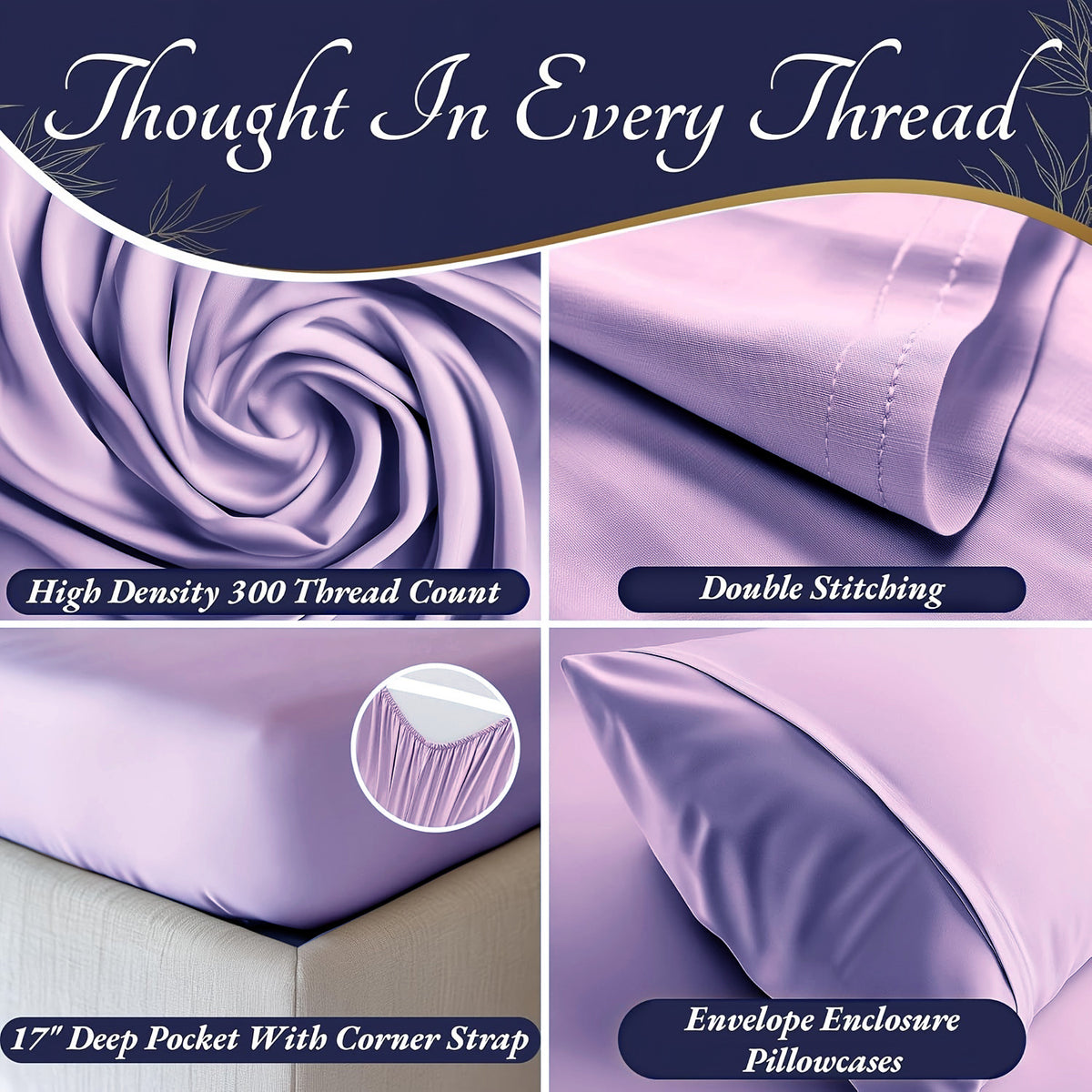 3/4pcs Cooling Bamboo Bed Sheet Set, Kids' Sheet & Pillowcase Sets 2000 TC Extra Deep Pocket 16 Inch Bed Sheet, Luxury Soft Hotel & Cooling Sheet Set for Hot Sleepers, Fitted Sheet+Flat Sheet+Pillowcases, Twin/ Full/ Queen/ King