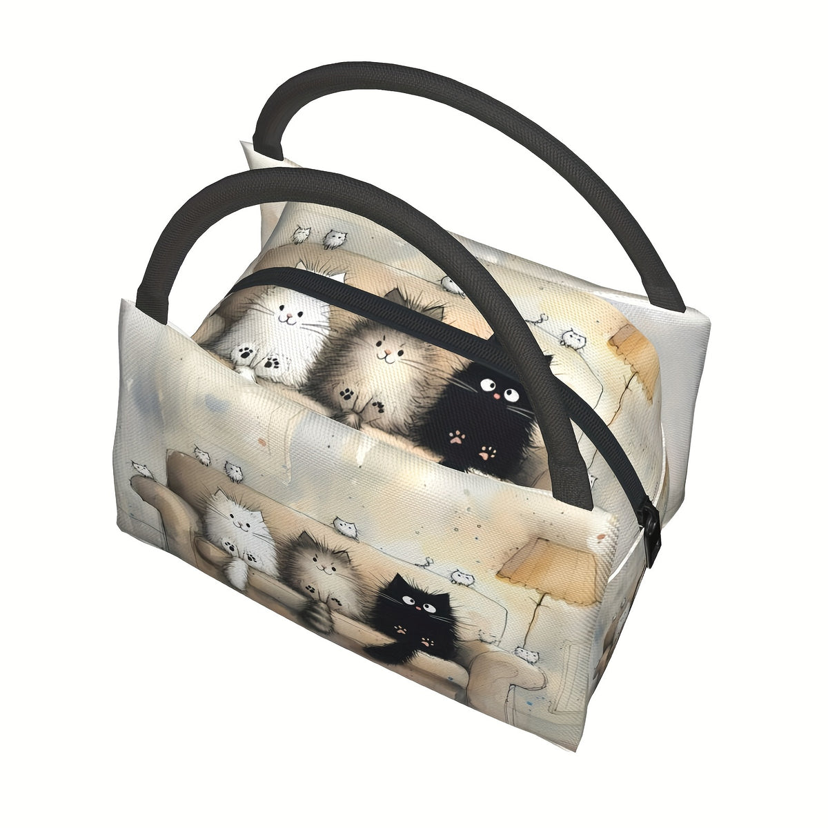 Adorable Feline Design Insulated Lunch Tote - Rectangular Polyester Bag Featuring an Animal Motif, Easy to Clean by Hand, Portable And Reusable Cooler Suitable for Picnics, Beach Outings, Hiking, Work (non-food contact)