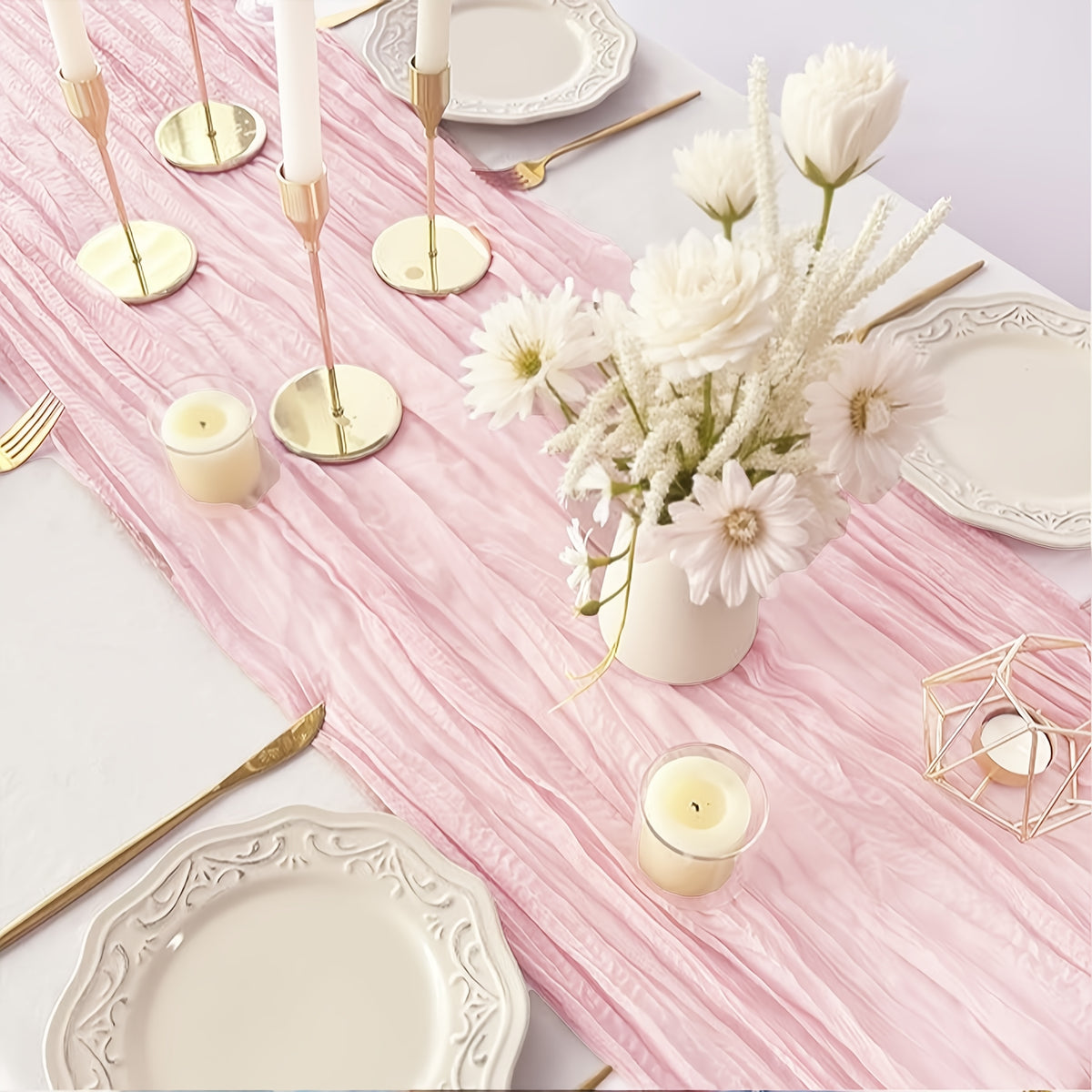 10pcs Pcs Cheesecloth Table Runner Suitable for Wedding Reception, -Edged Sheer Gauze Table Decor with -Edged Edges, Rectangular Runners for Boho Rustic Bridal Shower, Birthday Party, Graduation, Outdoor Events - Multi-Color