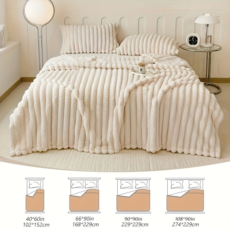 1pc Ultra-Soft 3-D Ribbed Faux Fur Flannel Blanket for Bed, Couch, Sofa, Nap Blanket Air Conditioning Blanket Office Outdoor Camping Blanket for All Seasons, Cozy Throw, High Quality Fleece, All Season Blanket, Gift Ideas for Friends&Family