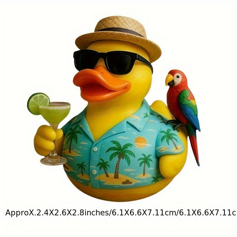 Cute Beach Duck Figurine - Tropical Hawaiian Shirt & Fashion Glasses Design, Resin /Outdoor Decor with Expressive Eyes, Palm Tree Accent - No Needed, Ideal Christmas Gift for, Pool, Beach Decorations (Yellow Duck with Lime Garnish Look)