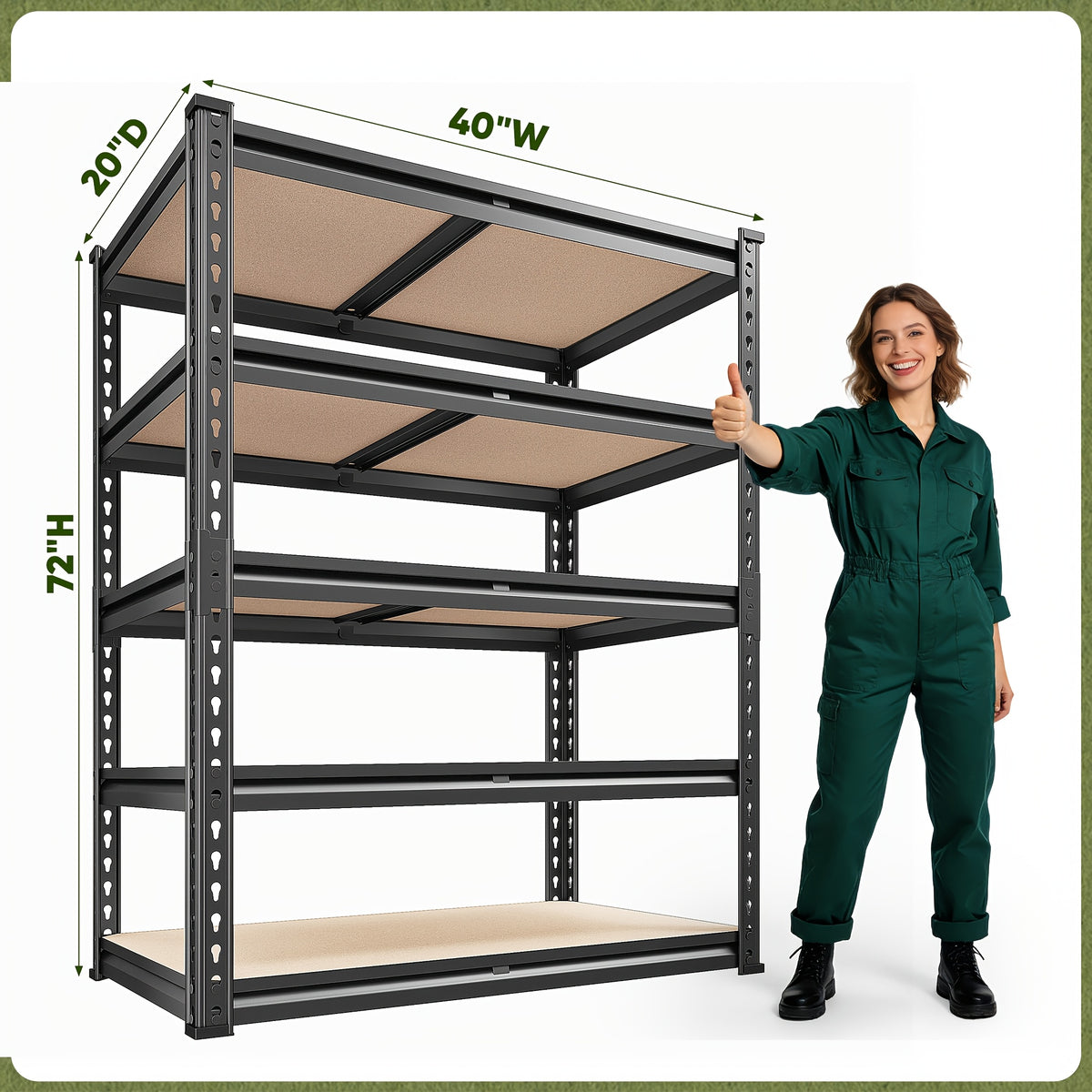 2020LBS Storage Shelves 5 Tier 72" H X 35.55" W X 16" DGarage Shelving Heavy Duty, Adjustable Metal Shelving Unit, Garage Shelves for Basement, Warehouse, Pantry, 72" H X 35.55" W X 16" D, Black, Standing Shelf