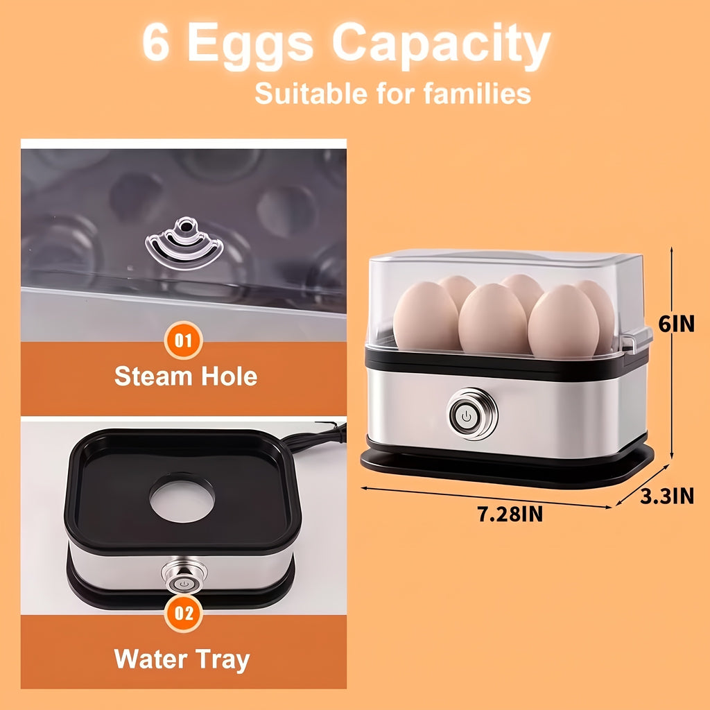 Quick Egg Cooker, 6 Egg Capacity Egg Cooker, Hard Boiled, Semi-cooked, Soft Boiled Egg Cooker, with Automatic Shut-off and Alarm Function, Stainless Steel Household Electric Egg Steamer(Black)