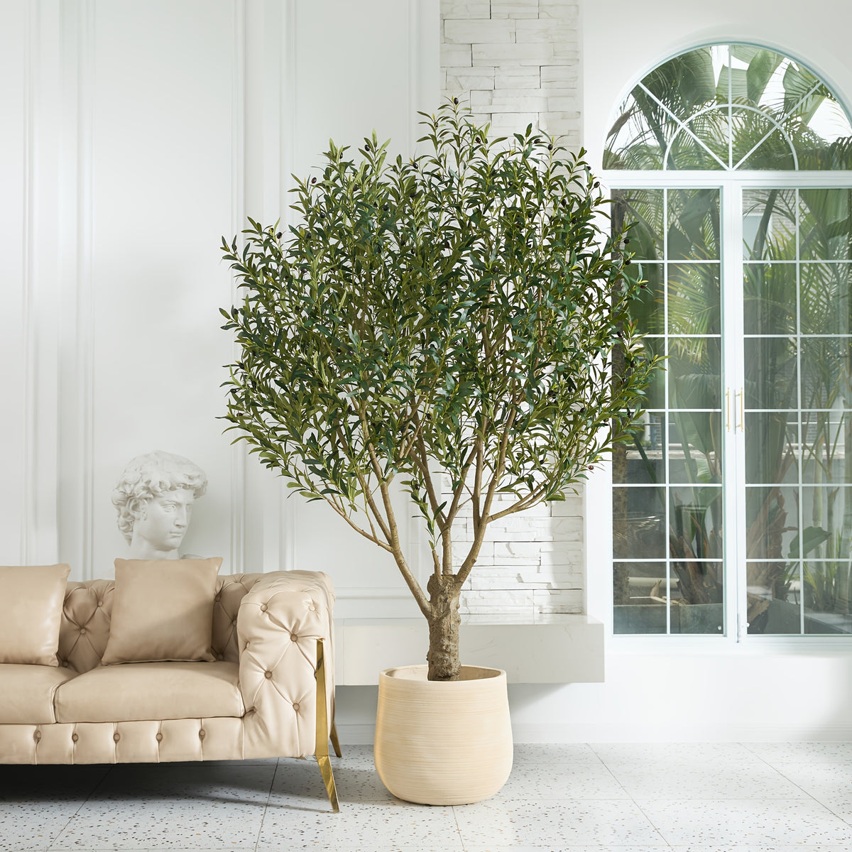 5/6/7/8ft Artificial Olive Tree, Faux Olive Plant with Black Planter, 39/49/54/62 Branches & 1390/2055/2871/4007 Silk Leaves, Perfect for Indoor Home Office Decor, Living Room, Bedroom, And Gift Ideas
