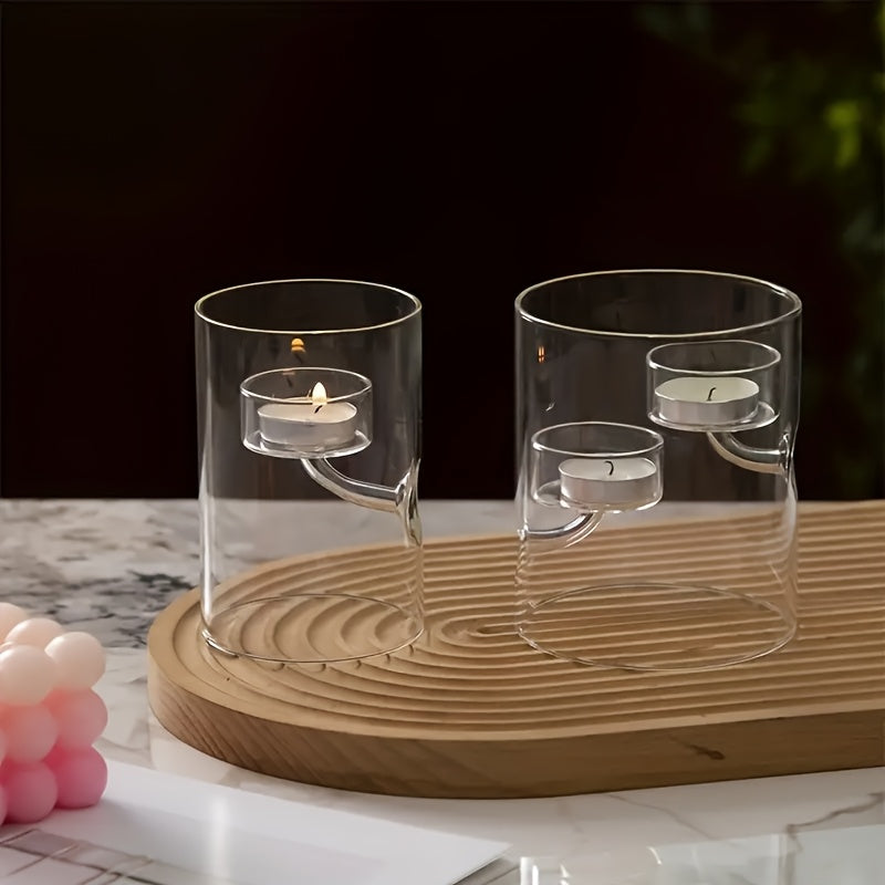 1pc European Style Cylinder Hurricane Glass Candle Holder, Oil Lamp Windproof Candle Holder, Creative Home Decoration Candlelight Dinner Gift