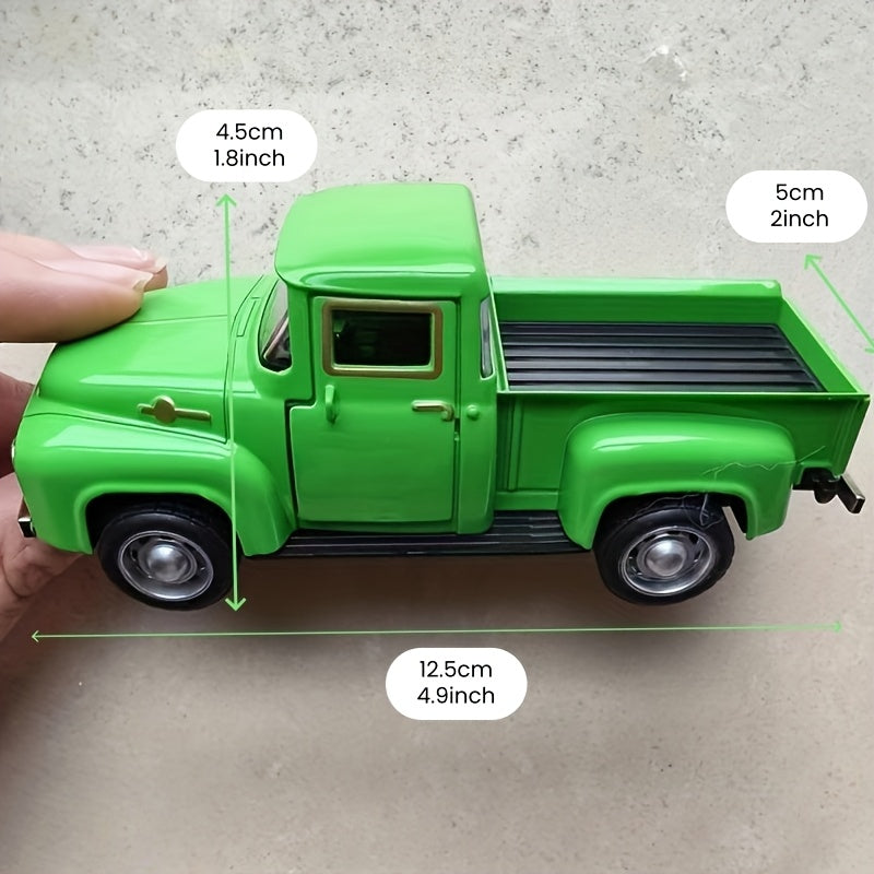 1pc Vintage Alloy Metal Pickup Truck Ornament -4.9*2*1.8 Inch Classic Car Model With Chrome Accents, Doors & Hood, - Ideal For Home & Office Decor--Red/ Blue/ Pink/ Green/ White/ Yellow/ Black Truck - Toy Truck, Alloy Metal Toy Car, Die Cast Car
