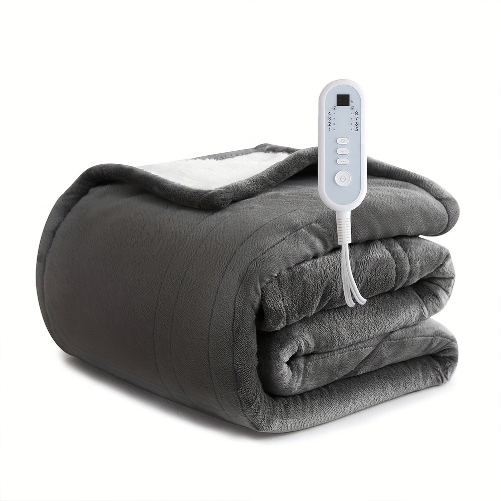Extra Large Flannel And Electric Blanket with Time And Temperature Control, 10 Hour Auto-Off, 8 Temperature Levels, Queen/King Two Controllers, Throw/Twin/Full with 1 Controller, Machine Washable, PTC+NTC Overheat Protection