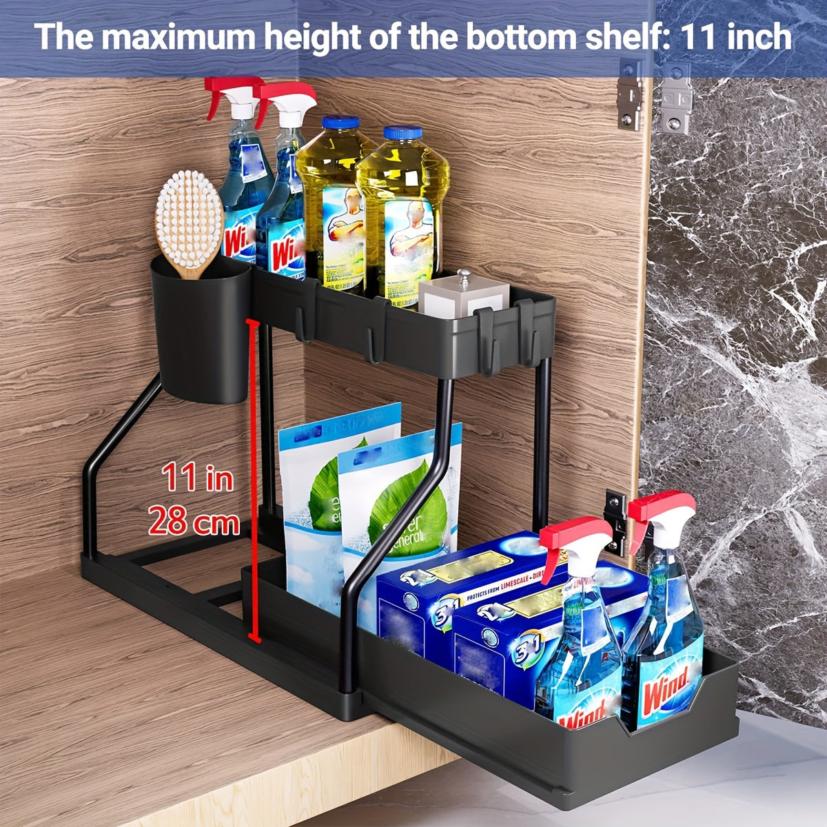 2pcs Under Sink Organizer with Sliding Shelves - Durable Pull-Out Cabinet Organizer for Bathroom & Kitchen, Space-Saving Storage Solution, Sleek Design