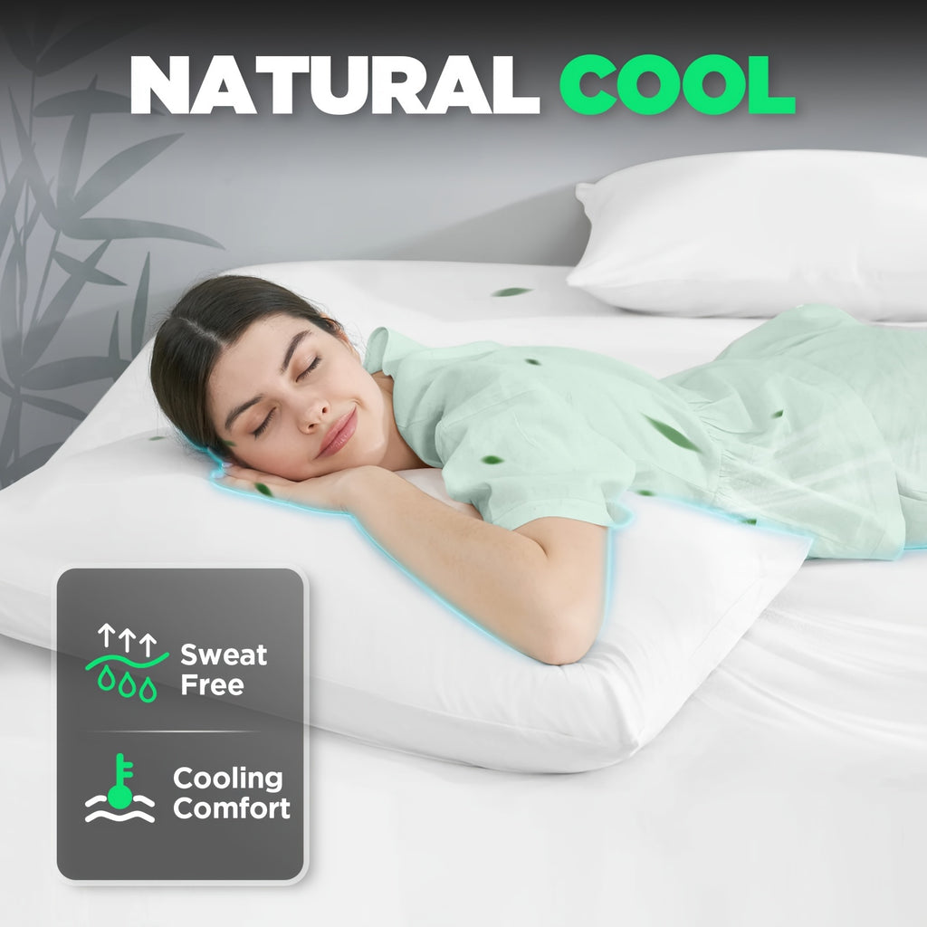 Emircey 3-piece100% Bamboo Fiber Cooling Bedding, Featuring Deep Pocket Design, Breathable And Cool, Suitable for Those Prone to Heat And Excessive Sweating. Fitted Sheet And Pillowcases, Gift for Family Members, Available In Queen King Sizes