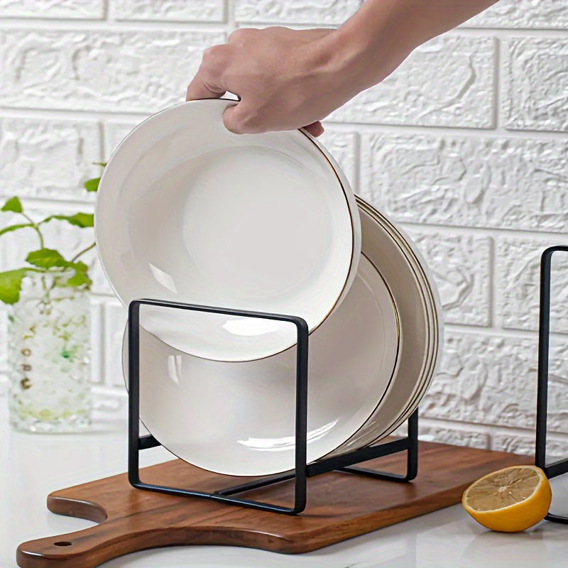 Sleek Black Metal Dish Rack Set - Space-Saving Tiered Shelf Organizer for Kitchen, Durable No-Drill Overhead Mounting, Versatile Plate & Utensil Holder with Pull-Out Design, Ideal for Home Use, Kitchen Organizers, RV Kitchen Bowl Rack