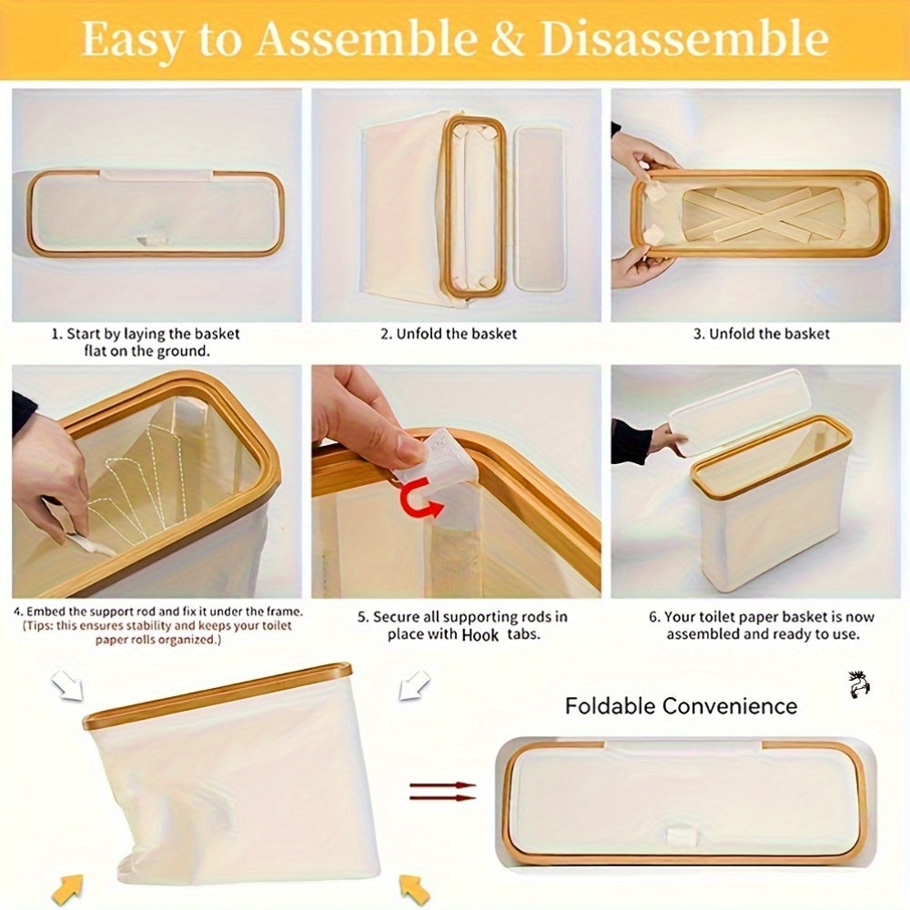 Bamboo Toilet Paper Holder with Lid - Foldable Bathroom Storage Box, Independent Organizer That Can Hold 12 Rolls of Toilet Paper, Toilet Paper Storage Container Random Color
