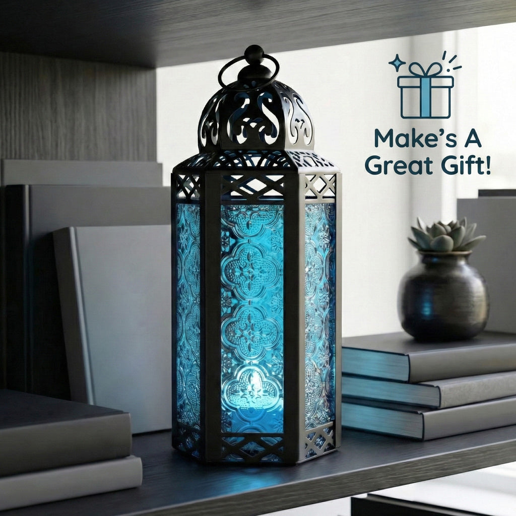 Decorative Moroccan Candle Lantern Holder, Medium, 10.5" Tall