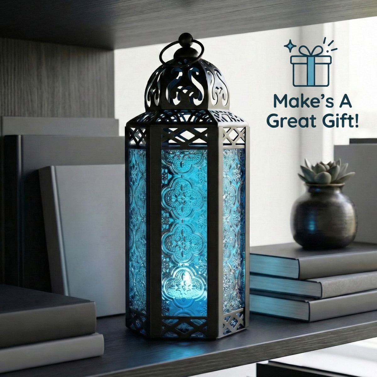 Decorative Moroccan Candle Lantern Holder, Medium, 10.5" Tall