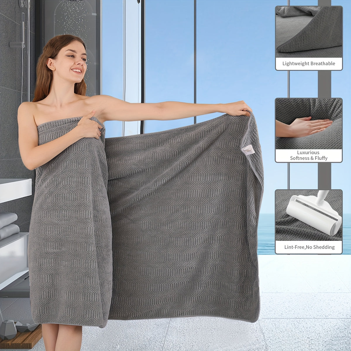 Oversized Bath Towels Set, Extra Large Towel Microfiber Soft XL Bath Sheet Super Absorbent Bathroom Towels Set Quick Dry Plus Size Shower Towels for Family Hotel, Wash Cloths