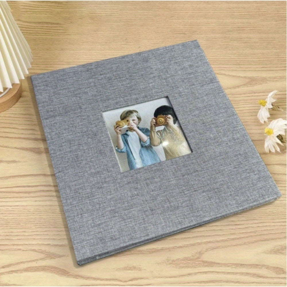 11.5*10.6in Photo Album Self Adhesive With Picture Display Window, 40/ 60 Pages Baby Memory Book For 4x6 8x10 Picture, Linen Cover Scrapbook For Wedding, Back To School Gifts, With Scraper And Two Metallic Pens Valentines Day Gifts