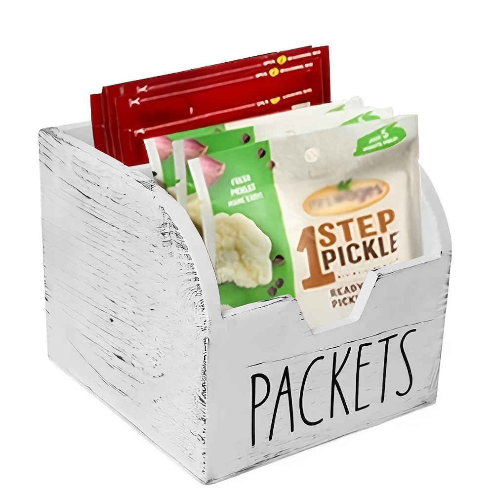 Wood Spice Packet Organizer with Dividers, Rustic Farmhouse Seasoning Storage Box for Kitchen Countertops and Cabinets in Black White or Brown
