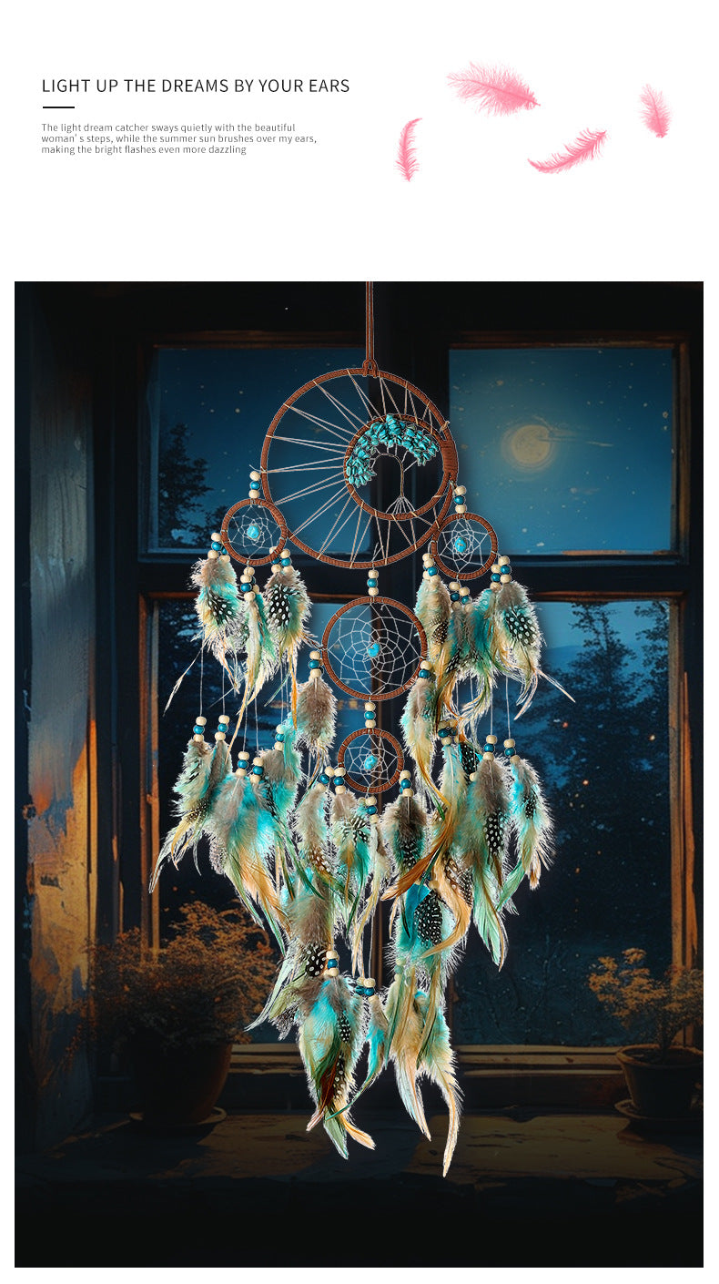 Bohemian Dream Catcher Pendant with Feathers - Natural Elements Door Hanging Decor for Bedroom, No Electricity Needed, Unique Birthday Gift for Girls & Women