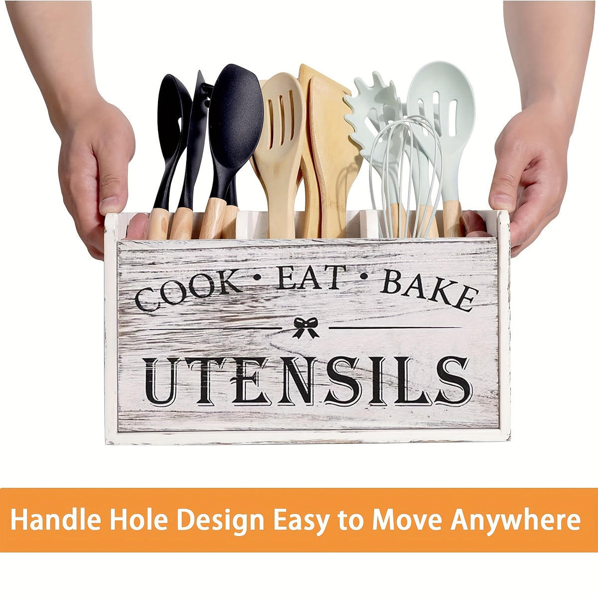 1pc of a Spacious Rustic Wooden Organizer for Kitchen Utensils, Featuring a Handle And Three Compartments. It Can Be Placed on The Countertop Or Mounted on The Wall, Making It Ideal for Storing Cooking, Dining, And Baking Tools