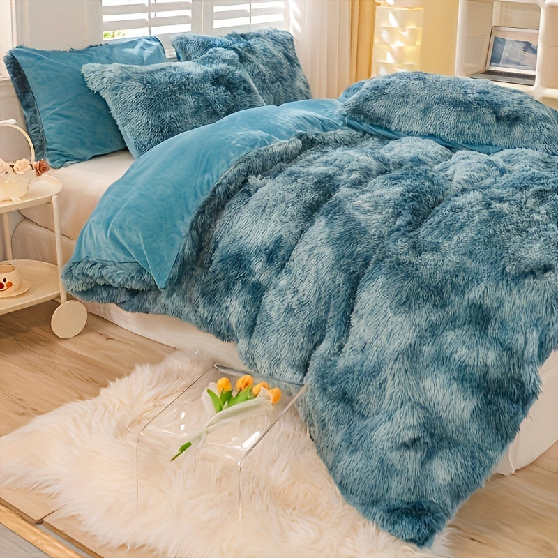 Plush Duvet Cover Set with 2 Pillowcases, 3-Piece Zipper Closure Bedding in Solid and Tie Dye Colors for Bedrooms, Guest Rooms and Dorms, No Insert
