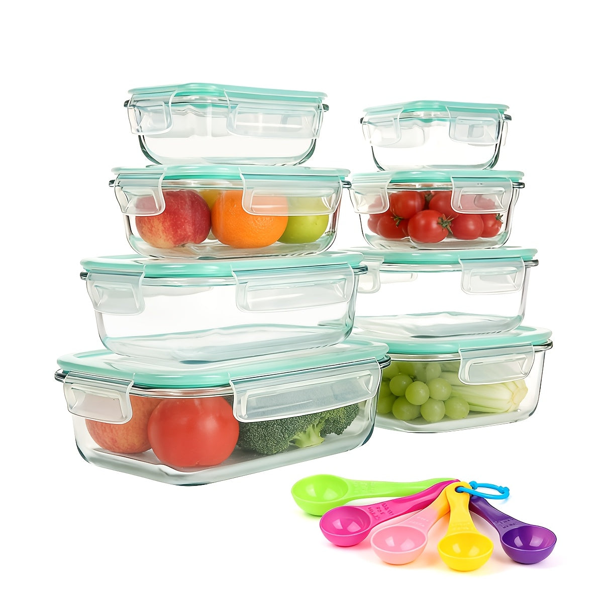 16pcs (8 Lids And 8 Containers) Sealed Glass Food Storage Containers, Lunch Boxes, Microwave Ovens, Ovens - Perfect for Salads, Fruits, Vegetables, And Sandwiches, Lunch Boxes | Sealed Storage | Durable Glass, Food Storage Containers