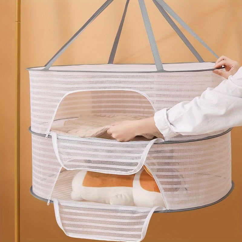 Foldable 2/3 Layer Mesh Drying Rack for Herbs, Clothes, And More - Includes Hooks And Zippers, Ideal for Drying Fish, Buds, Fruits, Hydroponic Flowers, Vegetables, And Dolls (Single Pack), Drying Racks