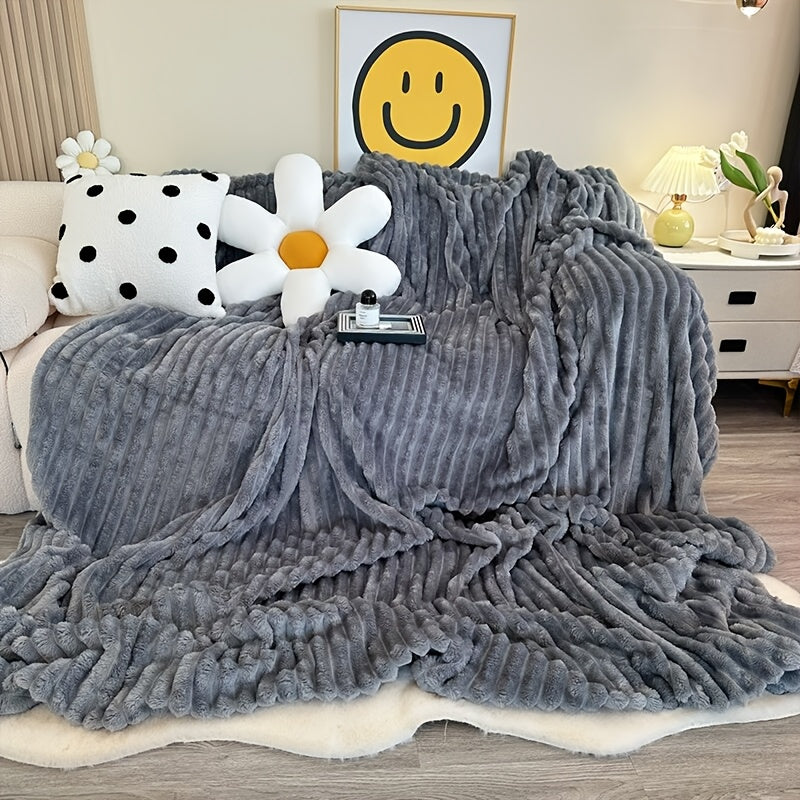 Ultra-Soft Thick Fleece Blanket | Multi-Color, 3D Faux Rabbit Fur, Double-Sided, Ideal for All Seasons, Home, Office, Travel, Camping, Gift for All Occasions