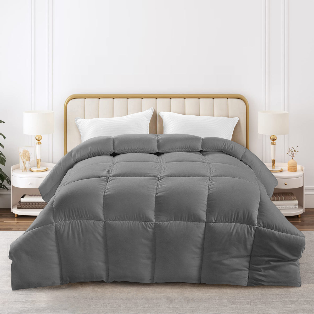 Lux Decor Comforter - All Season Quilt Comforter For Summer Sleeping With Corner Tabs - Soft, Breathable Versatile Bedding & Bedroom Decor - Luxurious Box Stitching
