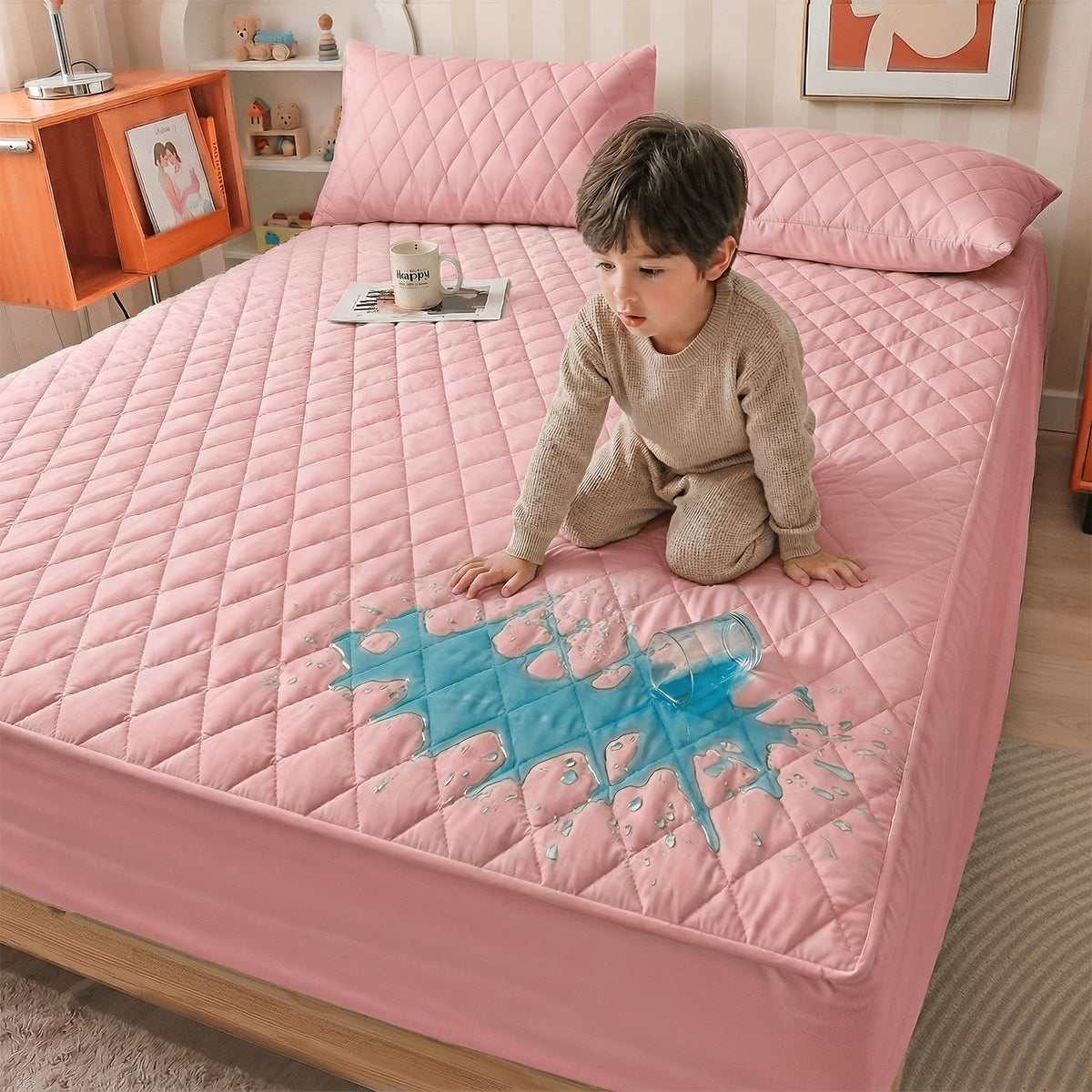 1pc Modern Waterproof Non-Slip Kids & Children Mattress Protector, Solid Color Quilted Bed Cover with 9-15 Inches Deep Pocket, Effective Barrier & Breathable Bedding, Ideal for Bedroom, Guest Room And Hotel, Available In Random Colors(No Pillowcases)