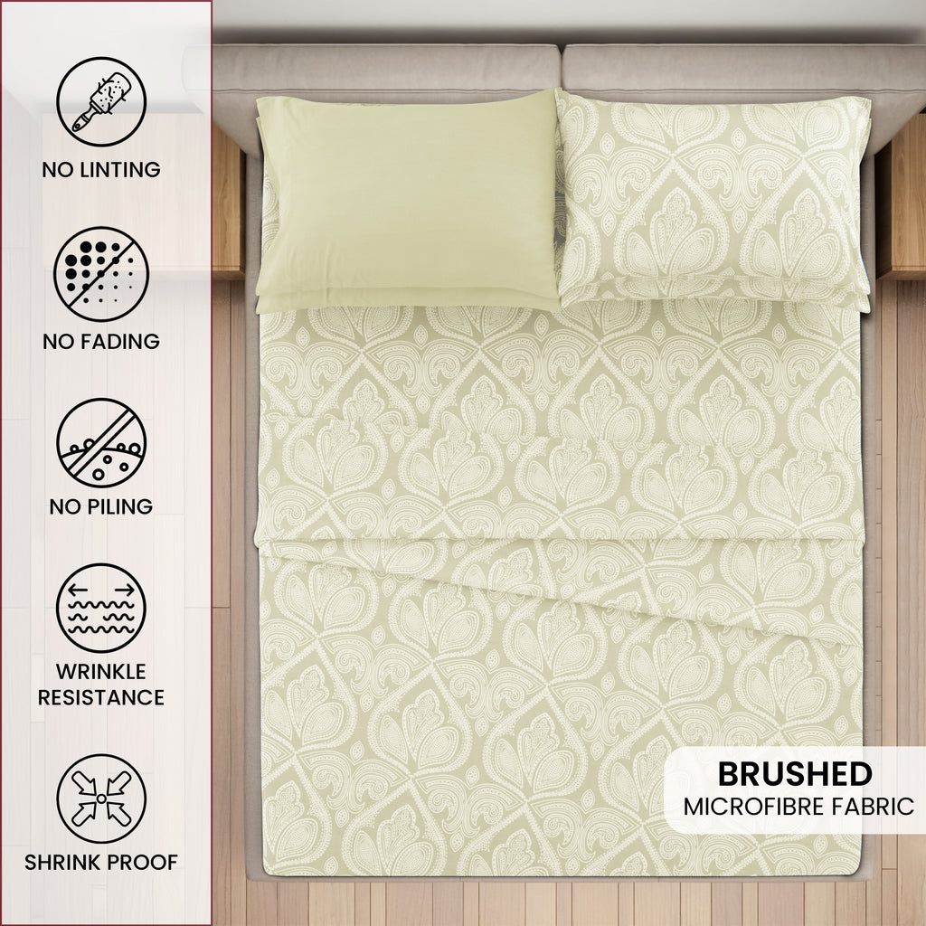 Paisley Microfiber Sheet Set, Soft 100% Polyester Bedding with 16-Inch Deep Pocket Fitted Sheet, Flat Sheet and Pillowcases in Six Bed Sizes