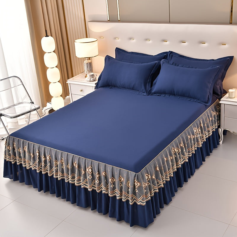 3pcs Macrame Bed Skirt Set (Bed Skirt *1+ Pillowcase*2, Without Core), Solid Color Double Layer Lace Bed Skirt All Seasons Universal Non-Slip Bedding