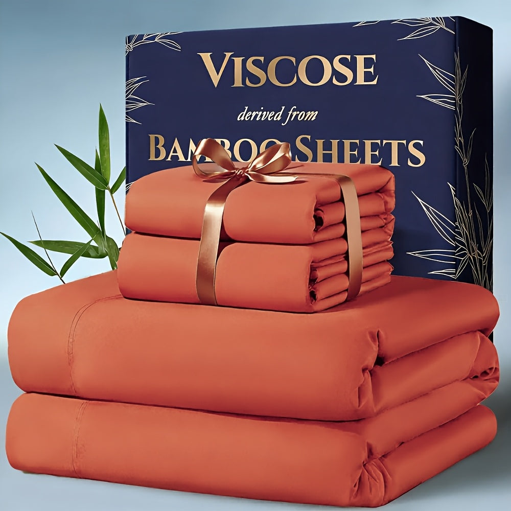 3/4pcs Cooling Bamboo Bed Sheet Set, Kids' Sheet & Pillowcase Sets 2000 TC Extra Deep Pocket 16 Inch Bed Sheet, Luxury Soft Hotel & Cooling Sheet Set for Hot Sleepers, Fitted Sheet+Flat Sheet+Pillowcases, Twin/ Full/ Queen/ King
