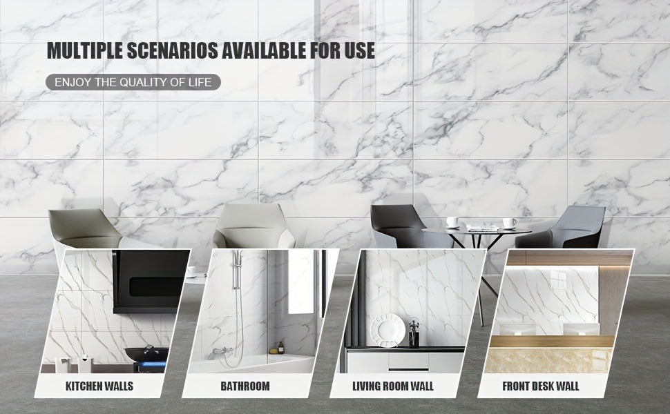 20/40pcs Glossy Marble Pattern Wall Panels Wall Sticker Set, Self-Adhesive Detachable PVC Wall Panels Wall Decals, Waterproof Peel And Stick Backsplash for Kitchen, Bathroom, Living Room, Home, Office, Dorm Decor
