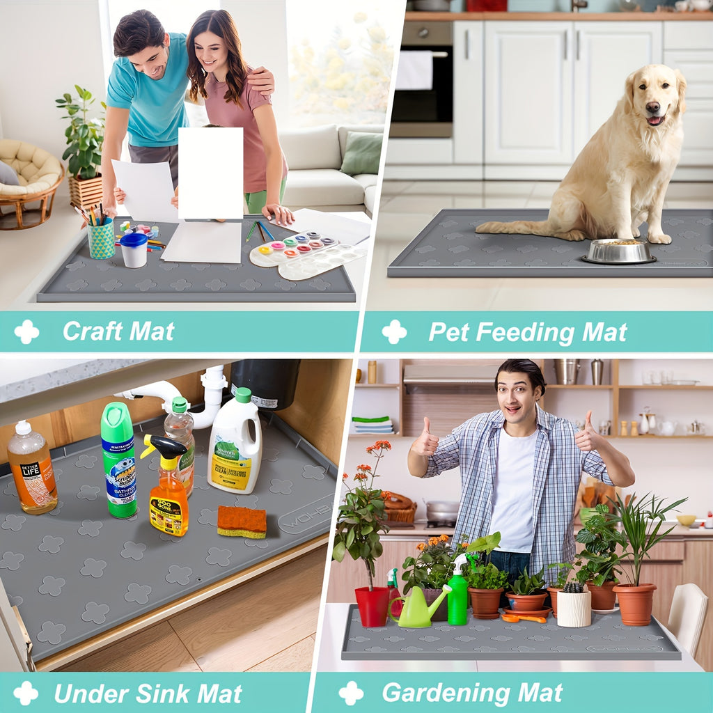 Waterproof Kitchen Undersink Mat, 34" X 22" Silicone Undersink Mat For The Bottom Of The Kitchen Sink, Undersink Drip Tray Liner For Kitchen Bathroom Cabinets, Can Hold Up To 3, 3 Cups Of Liquid.