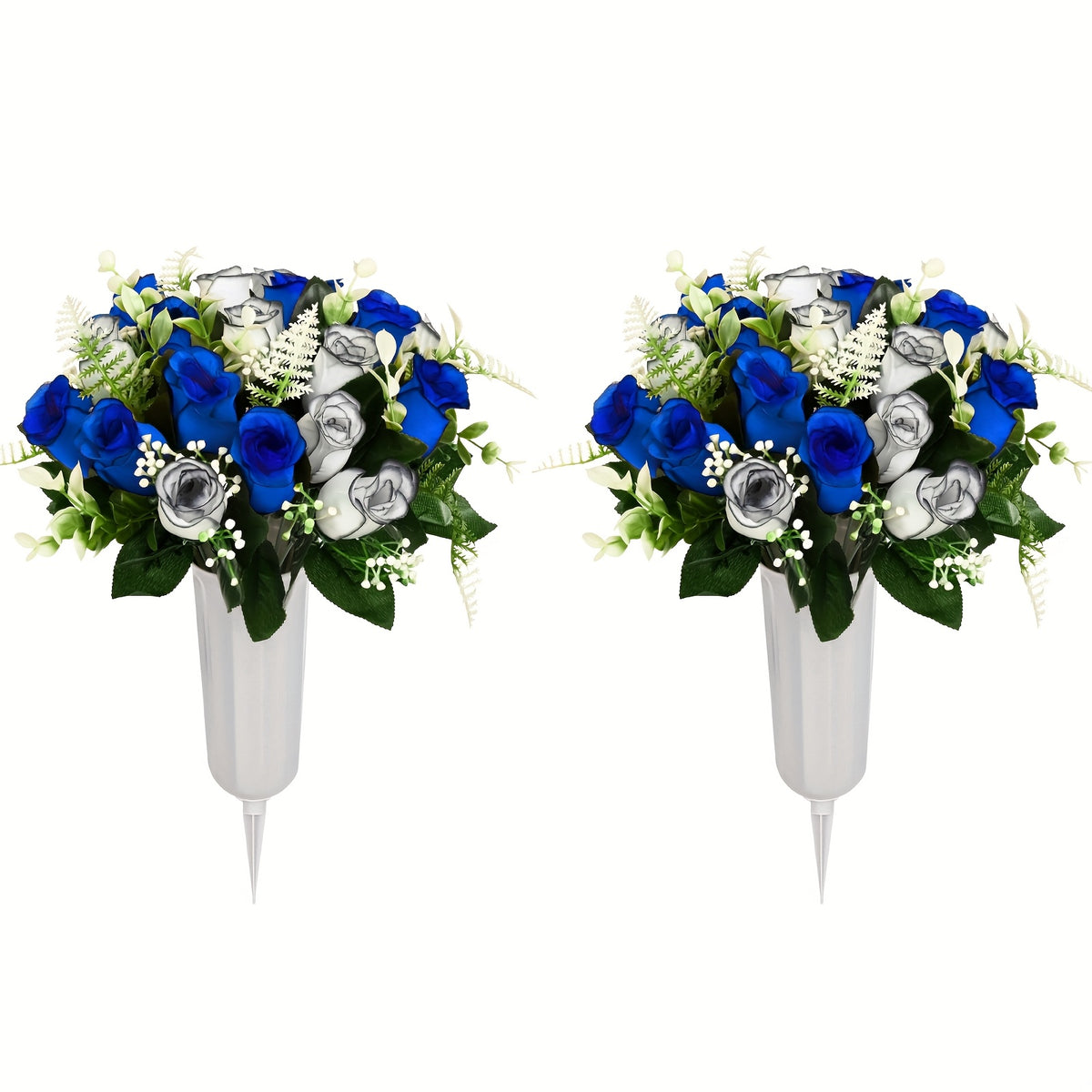 1/3pcs Artificial Cemetery Flowers for Graves with Saddles, Artificial Silkyy Rose Flowers And Bouquets with Vases, Headstone Flower Saddle, Memorial Day Flowers for Cemetery, Outdoor Grave Headstone Decoration