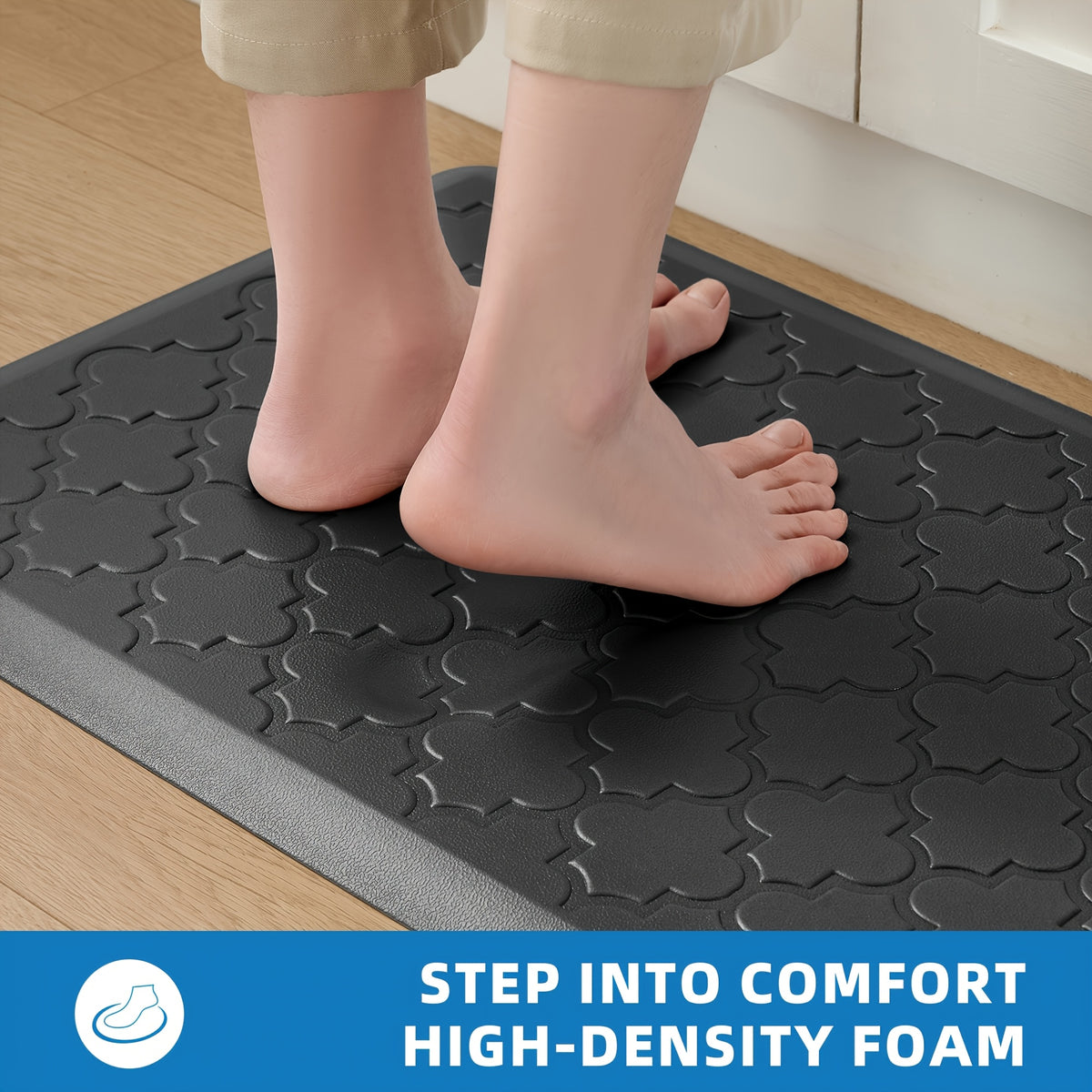 Kitchen Mat- Anti Fatigue Mats for Kitchen Floor- Non Slip Cushioned Rugs for Standing, Kitchen, Floor, Office, Sink, Laundry Room, Black