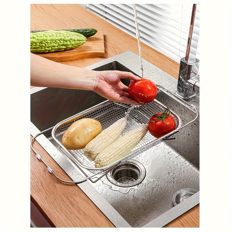 Telescopic Sink Colander, 201 Stainless Steel Adjustable Draining Basket, 13.39 x 9.45 Inch Listed Size for Washing Fruits and Vegetables in Home Kitchens