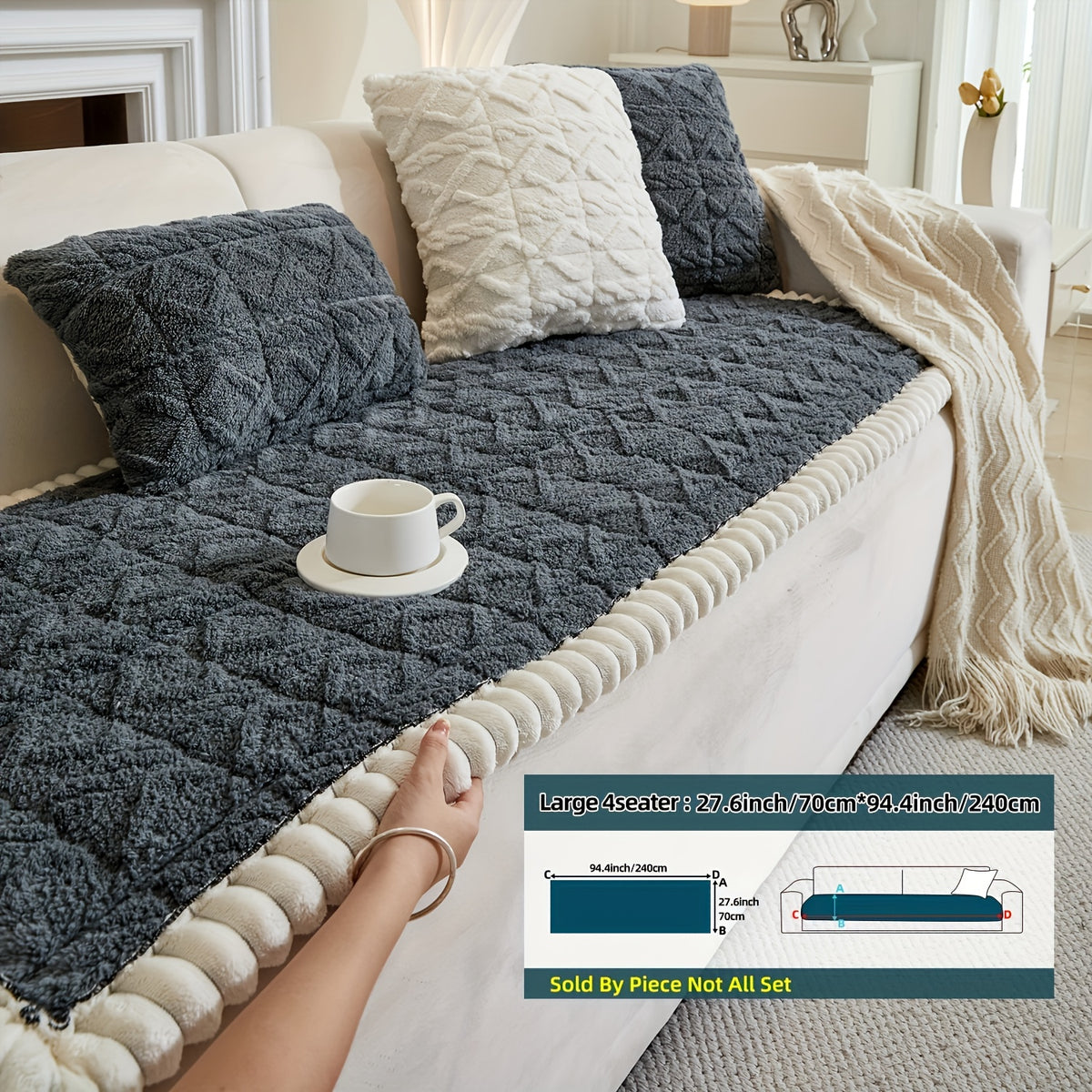 1pc Autumn And Winter Thick Bohemian Style Quilted Sofa Cover with Ruffles, Made Of One-piece Plush Fabric, Machine Washable, Suitable for Anti Slip Protection Of Pets, And Suitable for Decorating Armchairs to 4-seater Segmented Sofas