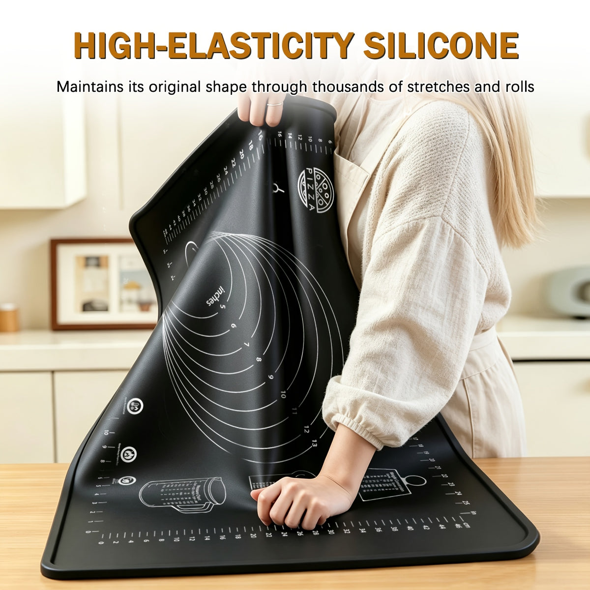 Extra-Thick Silicone Pastry Mat, Non-slip Silicone Baking Mat, Reusable Dough Rolling Mats with Measurements, Perfect for Baking, Pizza & Cake Dough, Odor-Free with Natural Dye, Silicone Mat for Dough, Baking Mat Extra Thick, Dough Mat