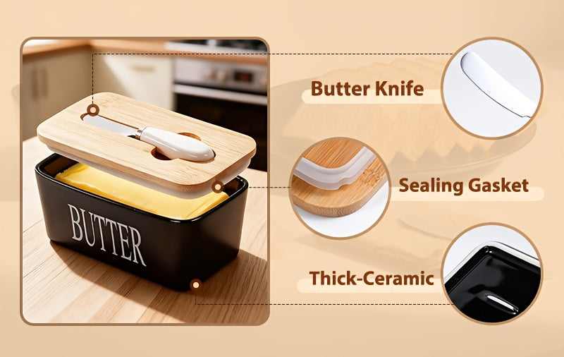 1pc Luxury Large Butter Dish with Lid - Ceramic Countertop Keeper with Knife High-Quality Sealing and Easy-Clean Design - Perfect Kitchen Gift for Butter Lovers Butter Container