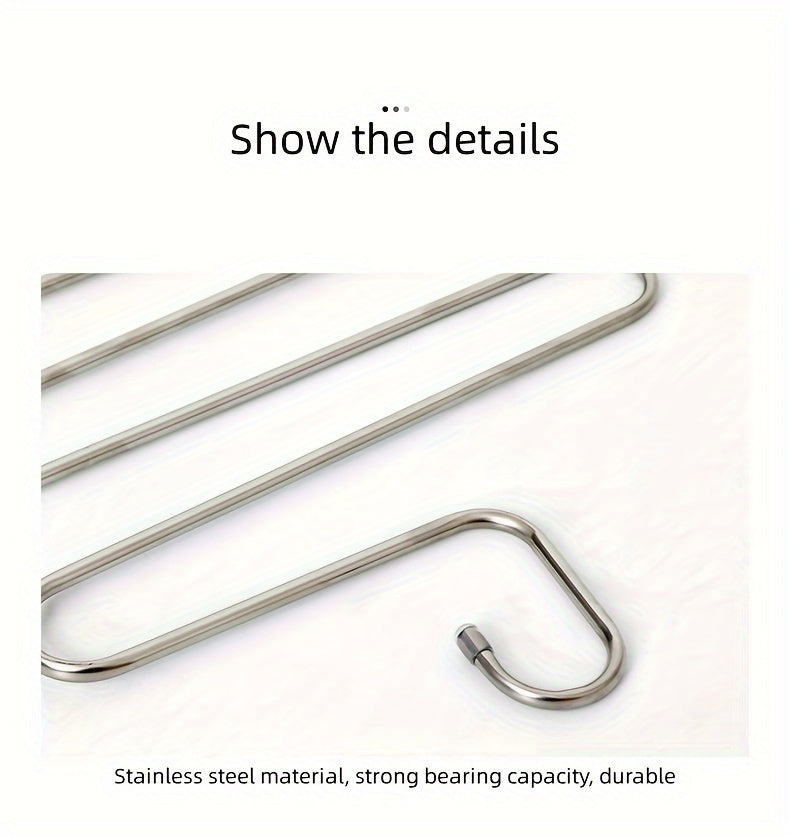 5 Tier Stainless Steel Pants Hanger S Shaped, Non Slip, No Mark Multi Layer Organizer For Closet Storage, Ideal For Jeans & Trousers, Space-Saving Design For Neat Wardrobe Organization, Clothes Organizer Storage
