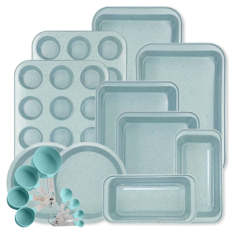 2/6/7/8/12/16/18pcs Nonstick Baking Pans Set Kitchen Baking Sheets Oven Bakeware Sets Round/Square Cake Pan Muffin Pan, Loaf Pan, Roast Pan, Cookie Sheet Baking Supplies Grey Measuring Spoon Scraper Rack Whisks Bread Bag Muffin Cups Spatulas
