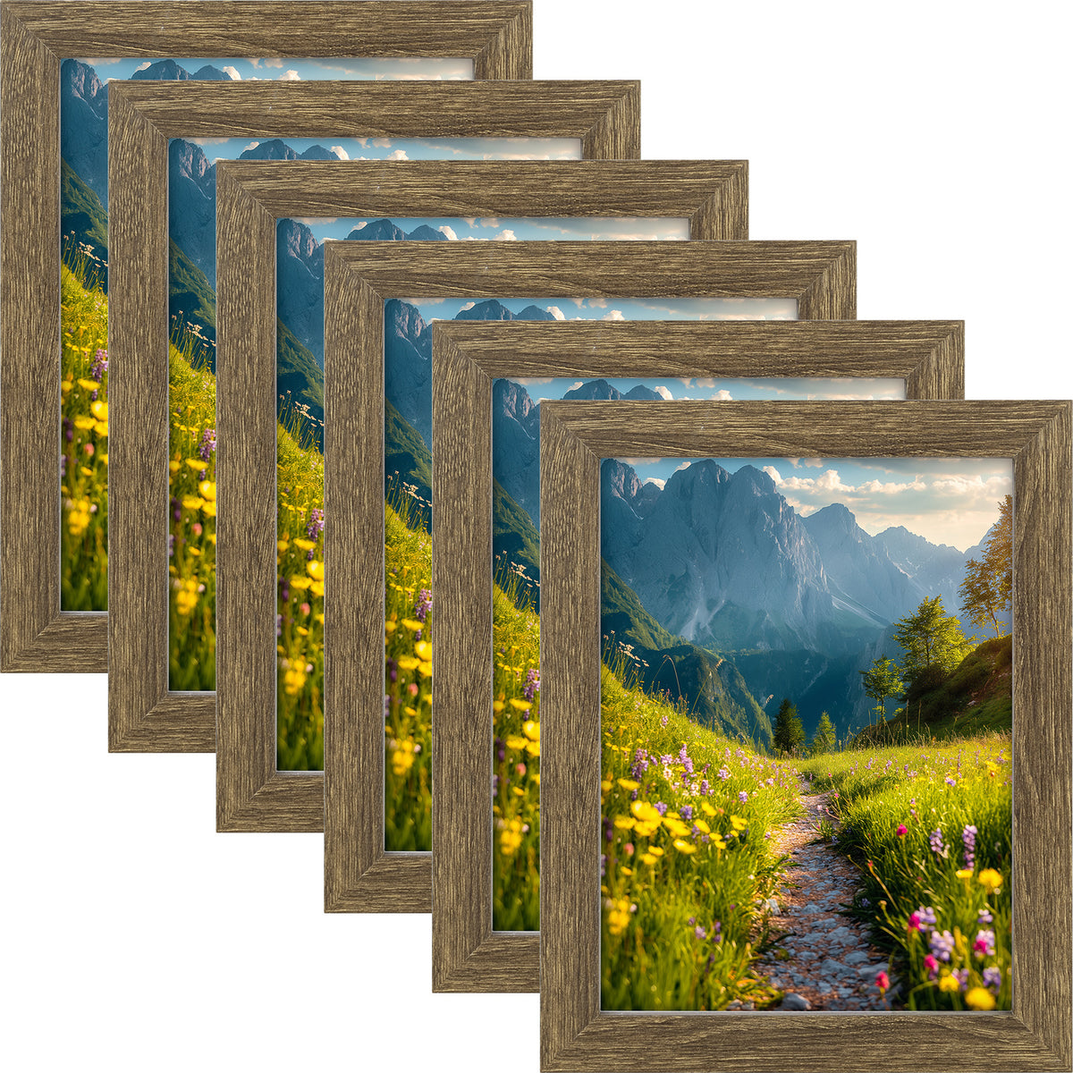 6 Packs 6x8/8x10/9x12/11x14/16x20 Picture Frames Set, Engineered Wood Gallery Wall Frame Set with Plexiglass - Wall Mounting or Tabletop Display