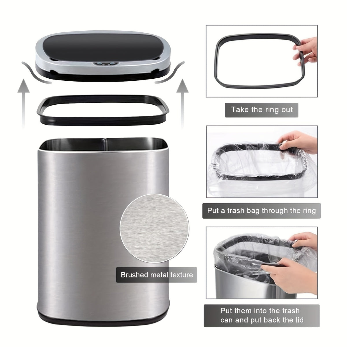 13 Gallon Trash Can Kitchen Waste Bin 50L, Automatic Garbage Can Touchless Motion Sensor, for Office Bedroom Living Room Trash Can