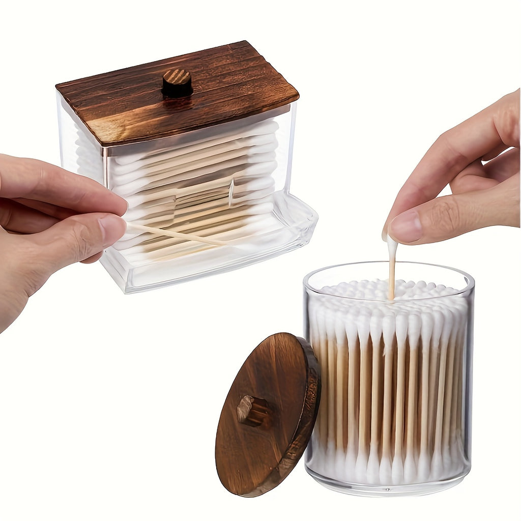 3/4/5 Cotton Swab Box Dispenser, Clear Wooden Lid Pill Bottle Container with Lid, Toilet Bathroom Jar, Cotton Ball Cosmetic Case, Cotton Swab, Floss, Bathroom Additions, Bathroom Storage & Organizing