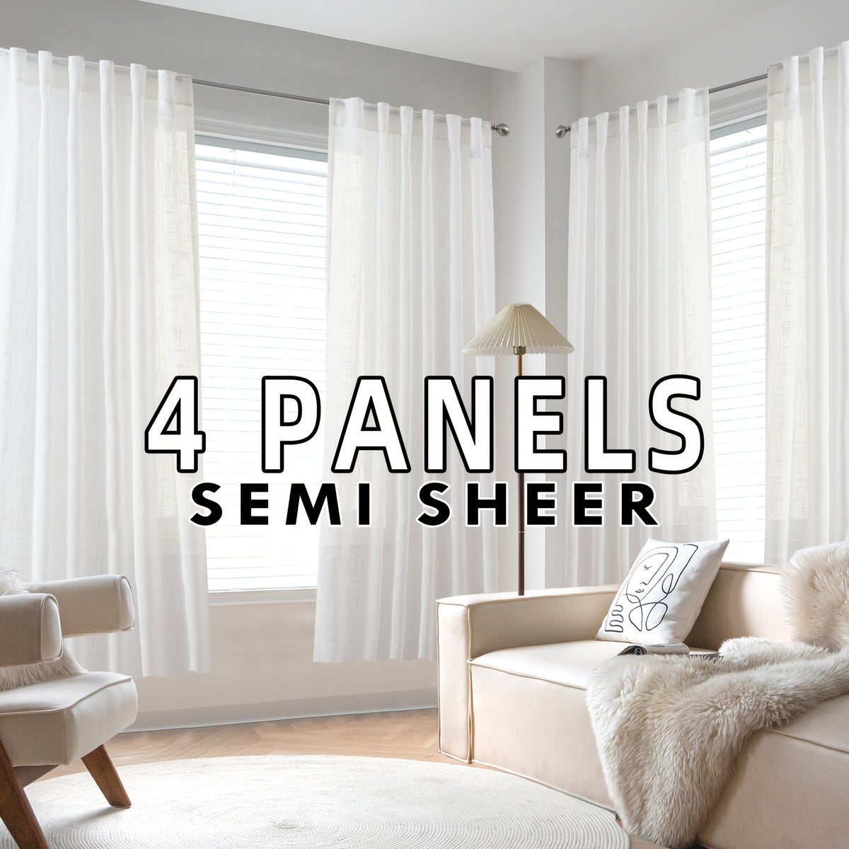4 Panels Natural Linen Curtains for Living Room Semi Sheer Farmhouse Real Flax Rod Pocket Back Tab Boho Rustic Light Filtering Window Drapes for Bedroom Privacy Assured