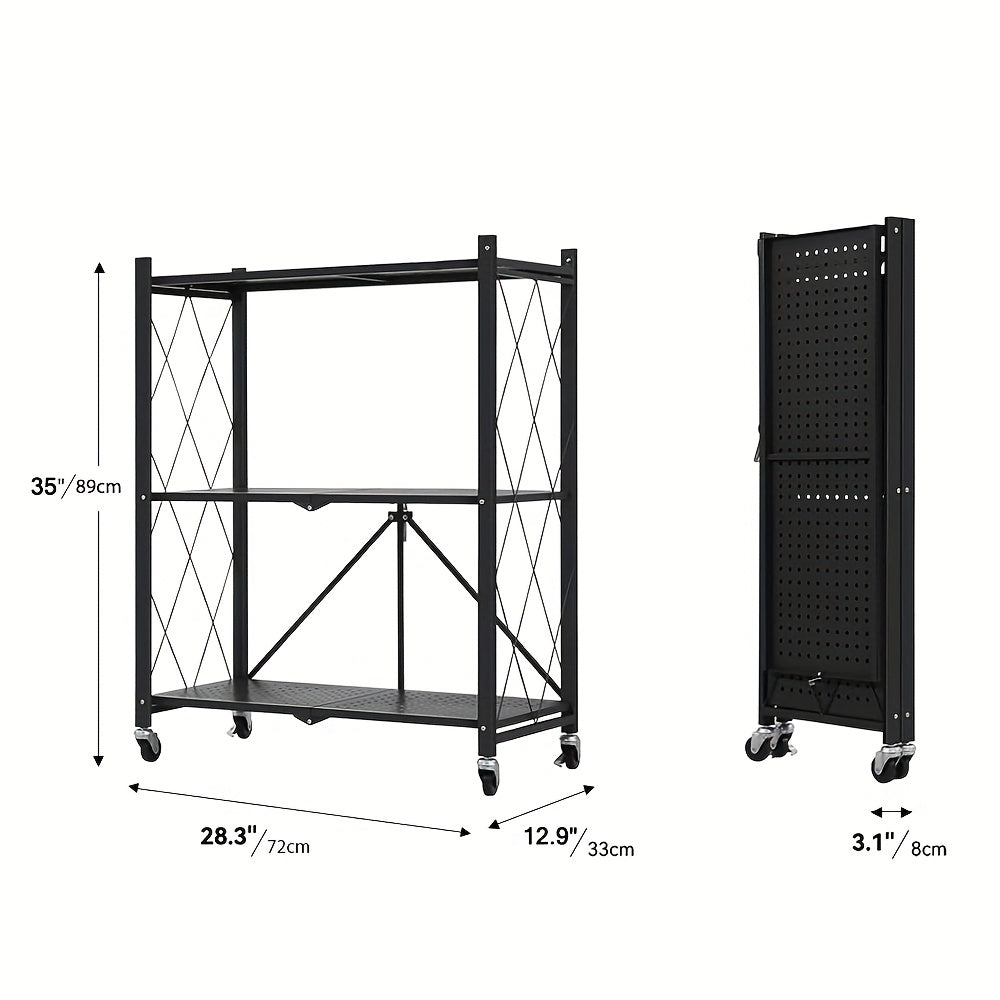3/4/5- Tier Movable Vertical Multi-Functional Storage Racks, Portable Metal Folding Storage Racks with Locking Wheels, Large - Capacity Kitchenware Storage Racks That Require No Installation. Suitable for Families, College Dormitories